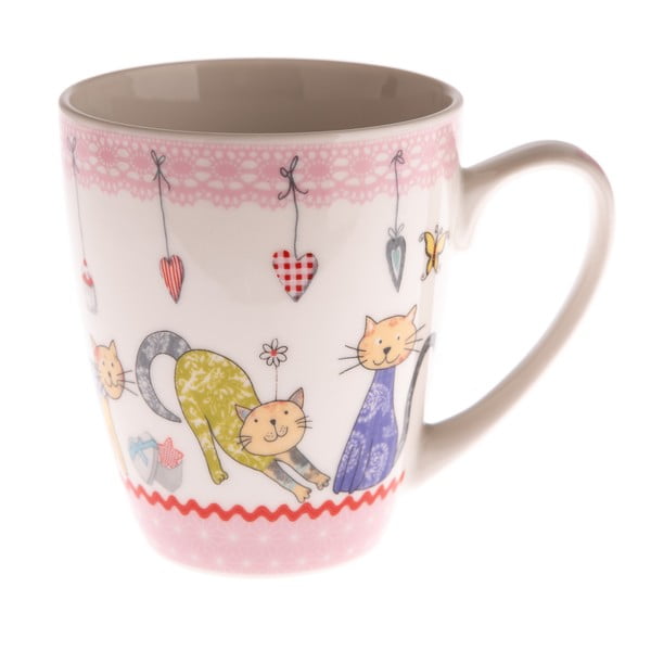 Spalvingas porcelianinis puodelis su katėmis Dakls Pinky, 390 ml