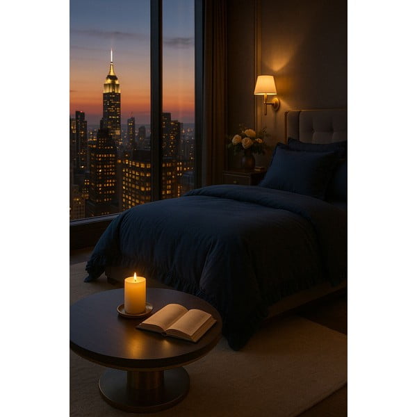 Tamsiai mėlynos spalvos iš ranforce medvilnės dvigulė/itin ilga patalynė 240x220 cm Ruffle Striped – Mila Home Luxury-image-4