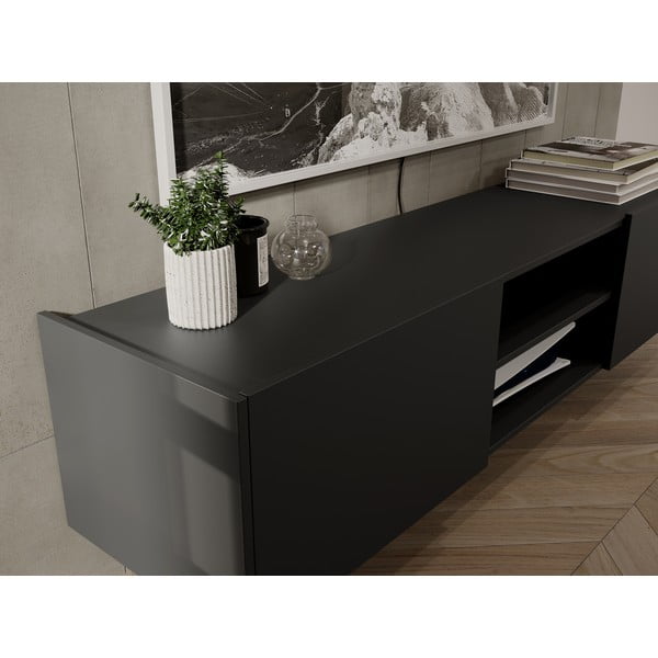 TV spintelė antracito spalvos/natūralios spalvos iš ąžuolo 164x35 cm Schlangen – Germania-image-4