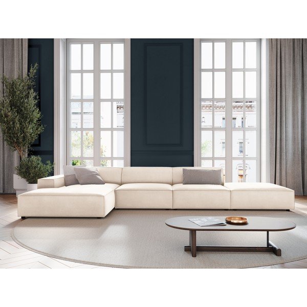 Kreminės spalvos modulinė kampinė sofa iš velveto (su kairiuoju kampu/su gultu) Jodie – Micadoni -image-1