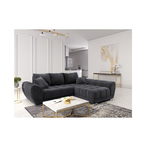Tamsiai pilka kampinė sofa-lova su aksomo apmušalais Windsor & Co Sofas Nuage, dešinysis kampas-image-1