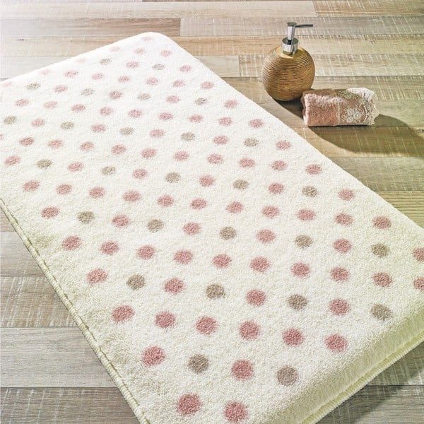 Pudrinės rožinės spalvos vonios kilimėlis "Polka", 57 x 100 cm