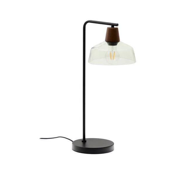 Žalios spalvos/tamsios natūralios spalvos stalinis šviestuvas (aukštis 55 cm) su stiklo gaubtu Silex – Kave Home