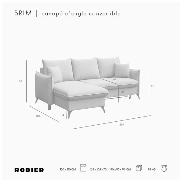 Rožinės spalvos iš velveto sulankstoma/su sandėliavimo vieta kampinė sofa (su kairiuoju kampu/su gultu) Brim – Rodier-image-3