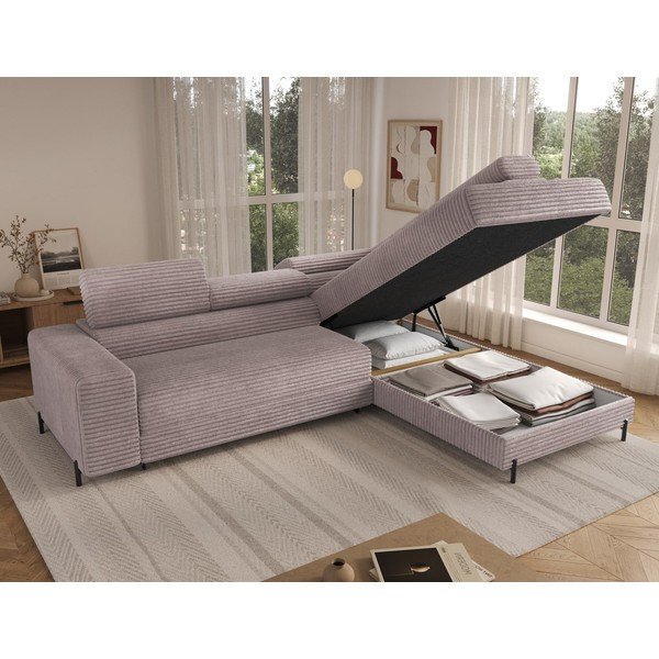 Pilkos spalvos kampinė sofa iš kordinio velveto (su dešiniuoju kampu/„L“ formos) Colesio – ELTAP-image-2