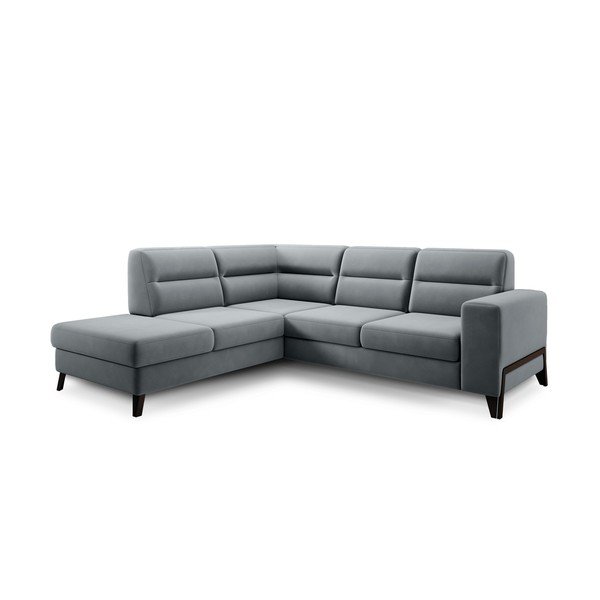 Pilkos spalvos iš velveto sulankstoma/su sandėliavimo vieta kampinė sofa (su kairiuoju kampu/„L“ formos) Cassara – ELTAP