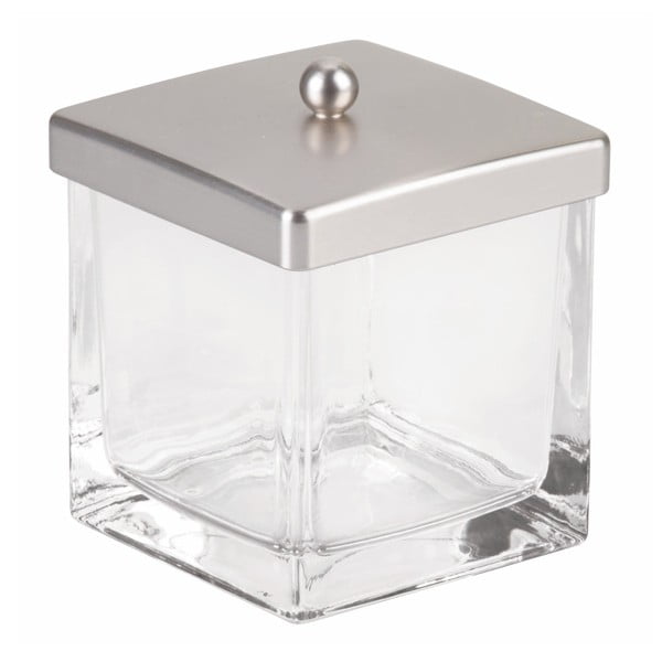 Stiklinė vonios kambario dėžutė su matinės pilkos spalvos dangteliu vatos diskeliui "InterDesign