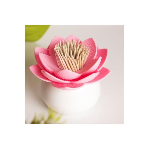 Dantų krapštukų laikiklis QUALY Lotus Dantų krapštukas, baltai rožinis