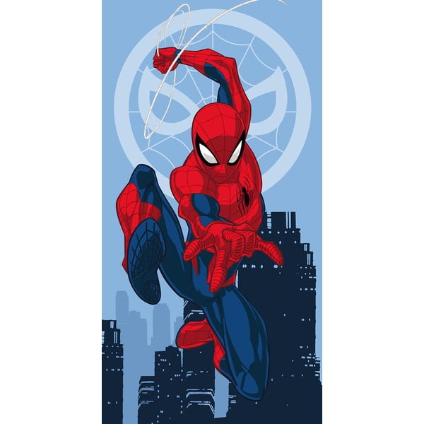 Raudonos spalvos/mėlynos spalvos iš medvilnės vaikiškas rankšluostis 70x140 cm Spider-man "Jump" – Jerry Fabrics