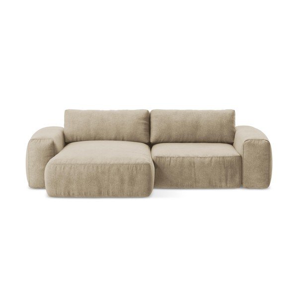 Šviesiai rudos spalvos sulankstoma kampinė sofa iš šenilinio audinio (su kairiuoju kampu/su gultu) Kuki – Makamii