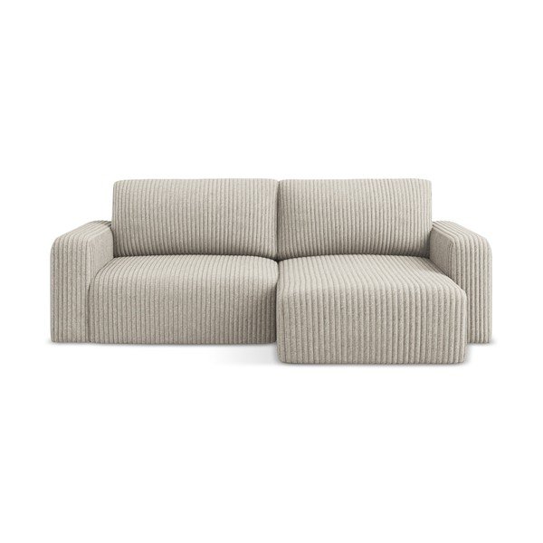 Smėlio spalvos sulankstoma/su sandėliavimo vieta kampinė sofa iš kordinio velveto (su dešiniuoju kampu/su gultu) Kona – Makamii