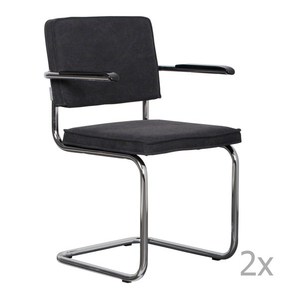 2 antracito pilkos spalvos kėdžių su porankiais rinkinys "Zuiver Ridge Rib