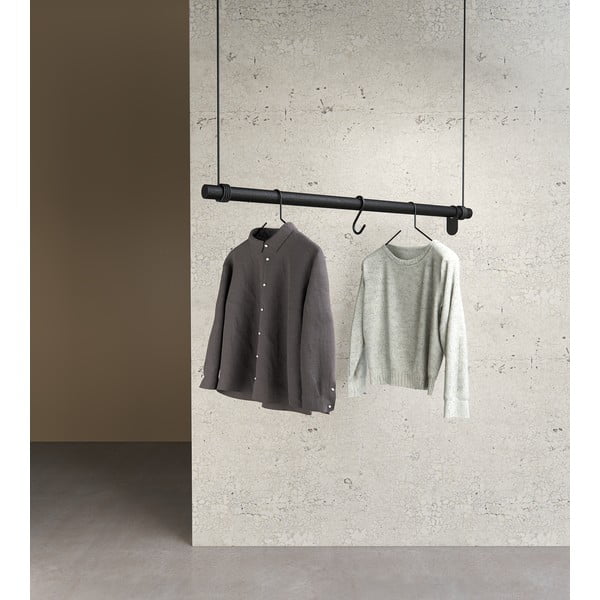 Juodos spalvos iš ąžuolo masyvo sieninė lentyna 110 cm Swing L – LIND DNA-image-2