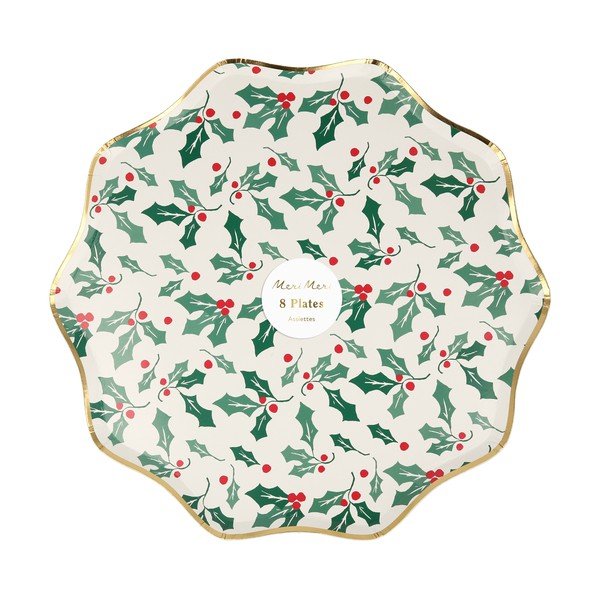 Iš popieriaus vienkartinės lėkštės 8 vnt. Holly Pattern – Meri Meri-image-2