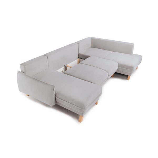 Šviesiai pilkos spalvos sulankstoma/su sandėliavimo vieta kampinė sofa iš kordinio velveto (su dešiniuoju kampu/„U“ formos) Tori – Bonami Selection-image-2