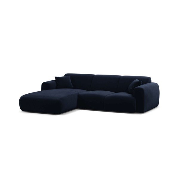 Tamsiai mėlynos spalvos kampinė sofa iš velveto (su kairiuoju kampu/su gultu) Molino – Micadoni 