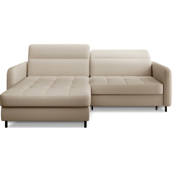 Smėlio spalvos iš velveto sulankstoma/su sandėliavimo vieta kampinė sofa (su kairiuoju kampu/su gultu) Gomsi – ELTAP