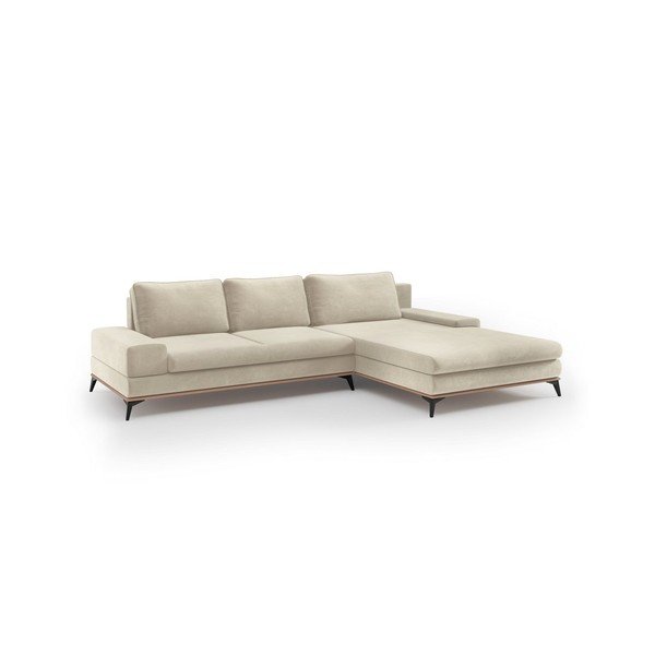 Smėlio spalvos kampinė sofa-lova su aksomo apmušalais Windsor & Co Sofos Astre, dešinysis kampas-image-2