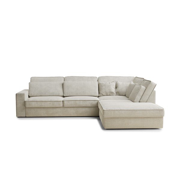 Pilkai smėlinės spalvos kampinė sofa iš šenilinio audinio (su dešiniuoju kampu/„L“ formos) Kirou – Maison de Rêve