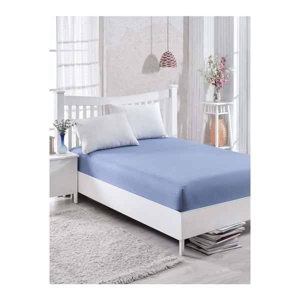 Mėlyna medvilninė elastinga paklodė viengulė lovai "Barbra", 100 x 200 cm