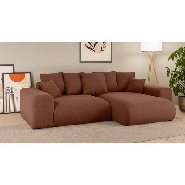 Raudonos plytų spalvos sulankstoma/su sandėliavimo vieta kampinė sofa (kintama) Luma – Ropez-image-1