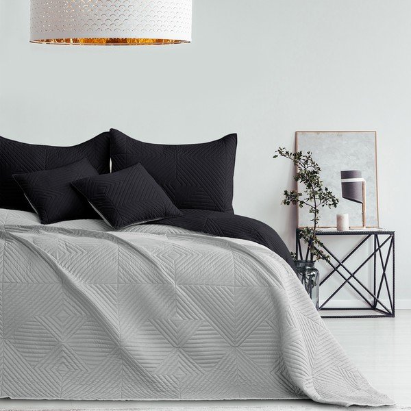 Juodos spalvos/šviesiai pilkos spalvos iš mikropluošto dygsniuota lovatiesė 240x260 cm Softa – Restilo-image-3