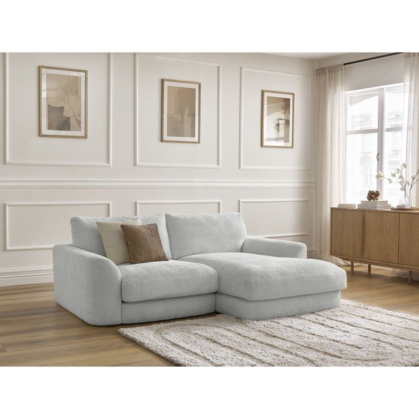 Šviesiai pilkos spalvos kampinė sofa iš šenilinio audinio (su dešiniuoju kampu/su gultu) Leonore – Bobochic Paris-image-4