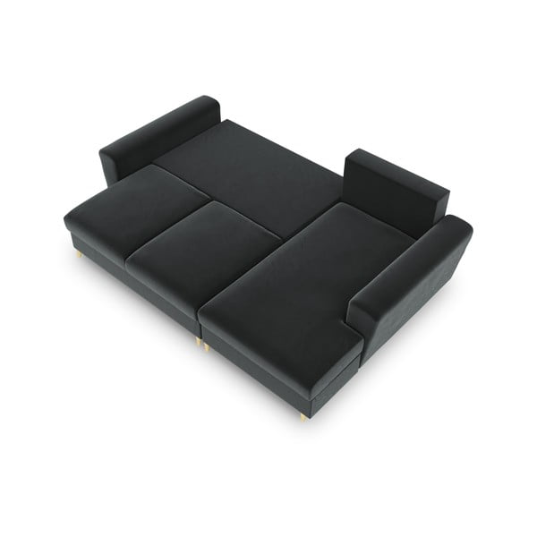 Tamsiai pilkos spalvos iš velveto sulankstoma/su sandėliavimo vieta kampinė sofa (su dešiniuoju kampu/su gultu) Kyoto – Cosmopolitan Design-image-2