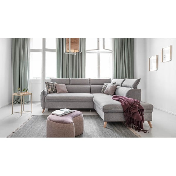 Sulankstoma kampinė sofa šviesiai pilkos spalvos (su dešiniuoju kampu) Sweet Harmony – Miuform-image-1
