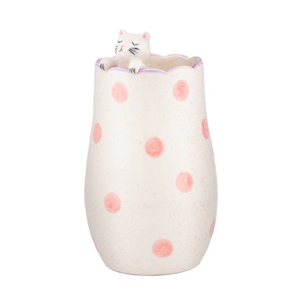 Baltos spalvos iš dolomito  vaza (aukštis 18 cm) Peeking Cat – Sass & Belle