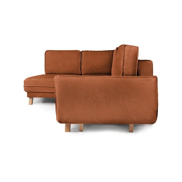 Iš kordinio velveto sulankstoma kampinė sofa oranžinės spalvos (su kairiuoju kampu) Tori – Bonami Selection-image-3