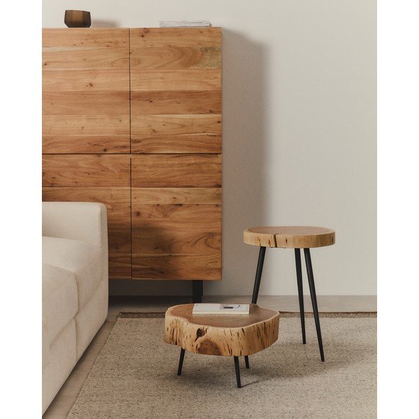 Natūralios spalvos apvalios formos kavos staliukas su akacijos stalviršiu 49x47 cm Tanive – Kave Home-image-1