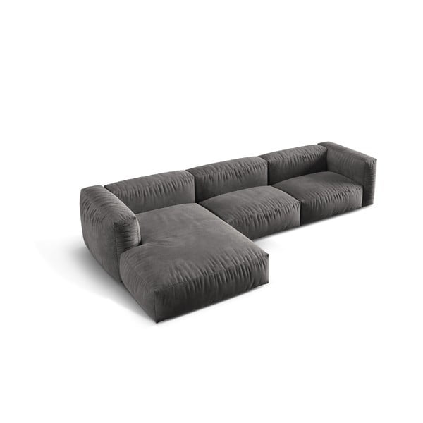 Pilkos spalvos iš velveto modulinė kampinė sofa (su kairiuoju kampu/su gultu) Martina – Micadoni -image-2