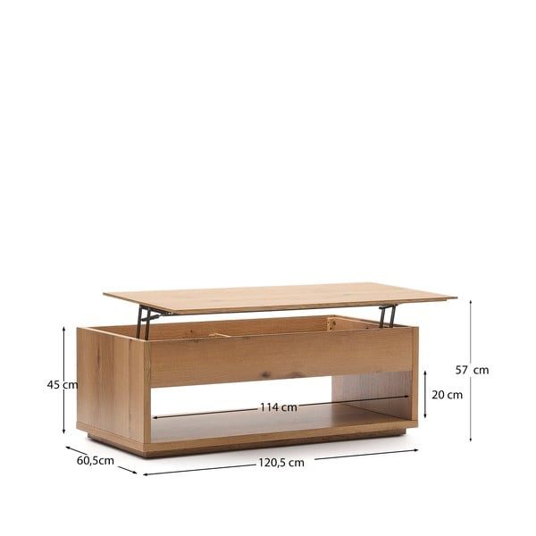 Natūralios spalvos kavos staliukas iš ąžuolo 60x120 cm Alguema – Kave Home-image-4