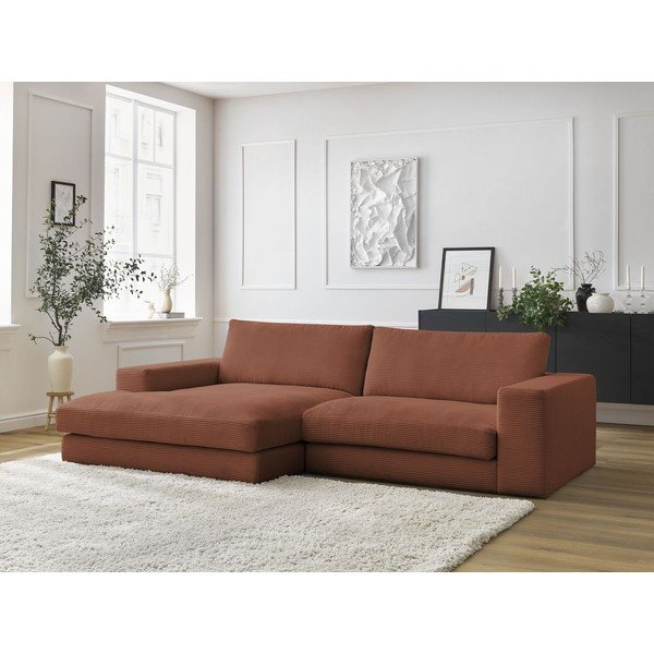 Terakotos spalvos iš kordinio velveto kampinė sofa (su kairiuoju kampu/su gultu) Leonard – Bobochic Paris-image-1