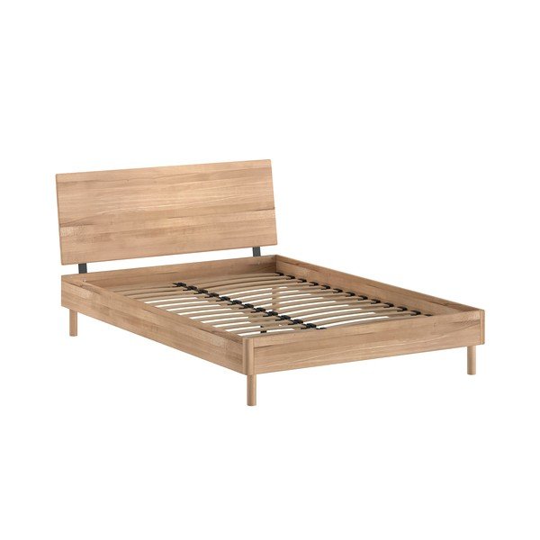 Natūralios spalvos iš ąžuolo masyvo dvigulė lova su lovos grotelėmis 140x200 cm Forrest – Vipack