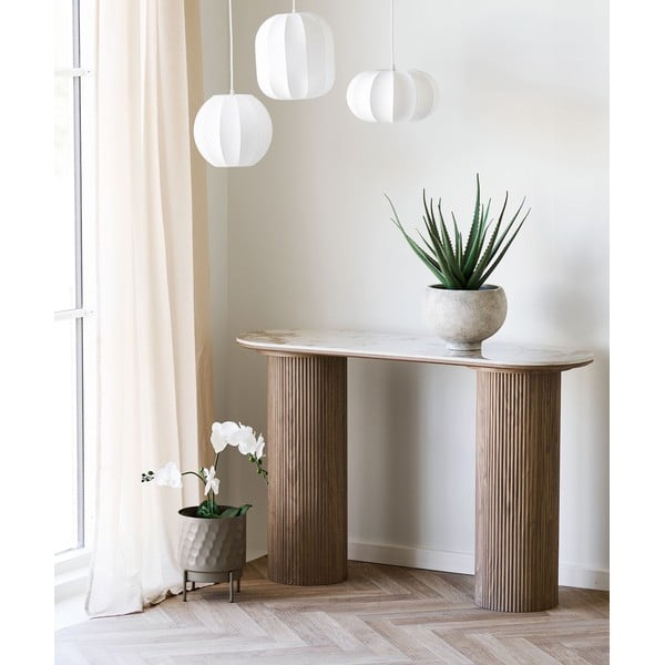 Smėlio spalvos/natūralios spalvos konsolinis staliukas su marmuro dekoro stalviršiu 40x120 cm Athens – House Nordic-image-1