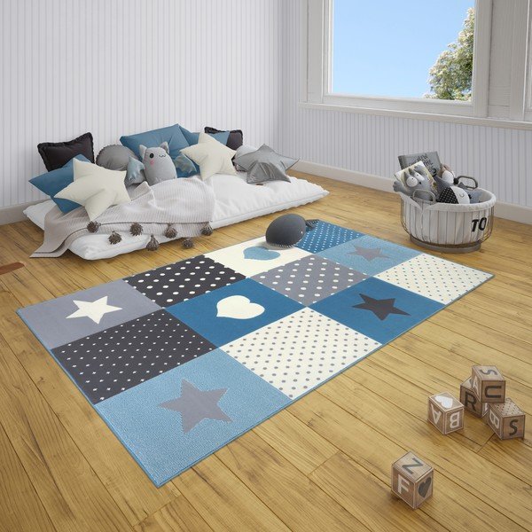 Mėlynas vaikiškas kilimas 150x80 cm Pretty Patchwork - Hanse Home-image-1