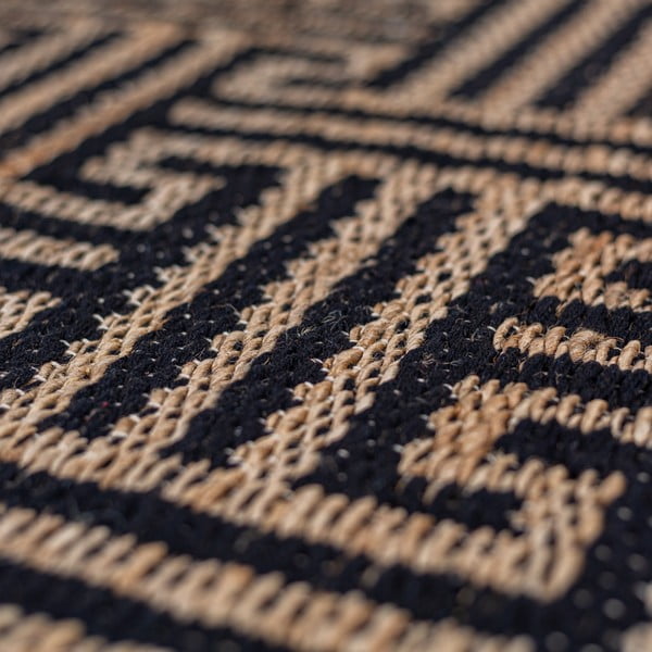 Rankų darbo juodos spalvos/natūralios spalvos iš džiuto mišinio kilimas 80x230 cm Meander Jute – Flair Rugs-image-2