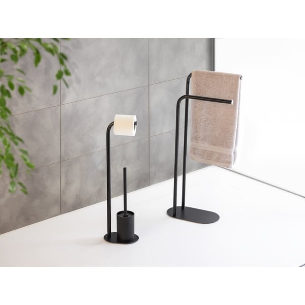 Juodos spalvos iš plieno tualetinio popieriaus laikiklis šepečio stovas Levante – Wenko-image-4