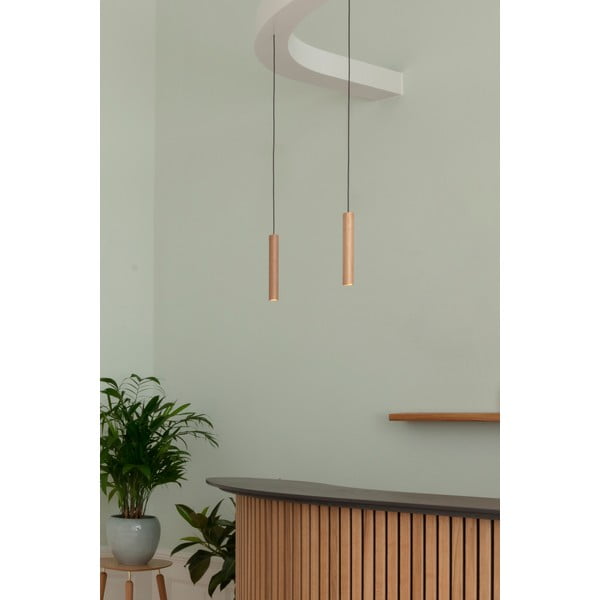 Iš ąžuolo masyvo kabantis šviestuvas natūralios spalvos LED su mediniu gaubtu ø 3 cm Chimes – UMAGE-image-1