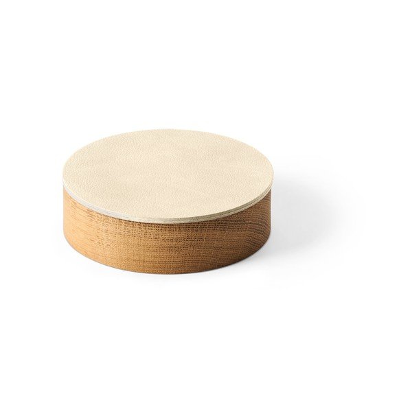 Kreminės spalvos/natūralios spalvos iš medžio/iš eko odos daiktadėžė su dangčiu/dekoratyvinė ø 11x3,5 cm Circle Nupo – LIND DNA
