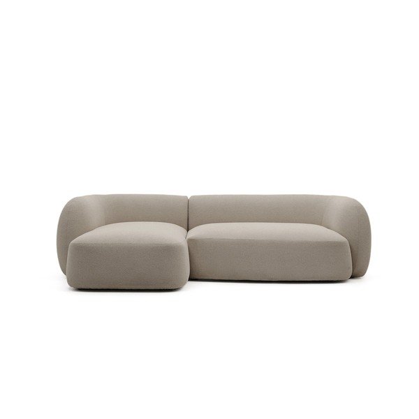 Pilkos spalvos kampinė sofa iš šenilinio audinio (su kairiuoju kampu/su gultu) Martina – Kave Home