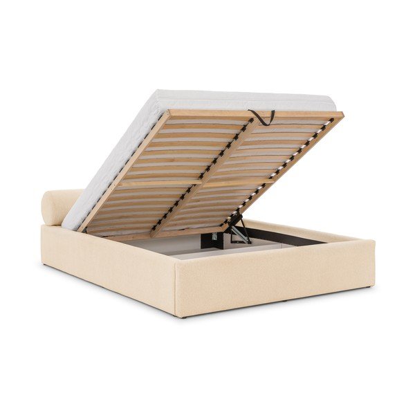 Kreminės spalvos dvigulė lova audiniu dengta su sandėliavimo vieta su lovos grotelėmis 200x200 cm Cille – Ropez-image-2