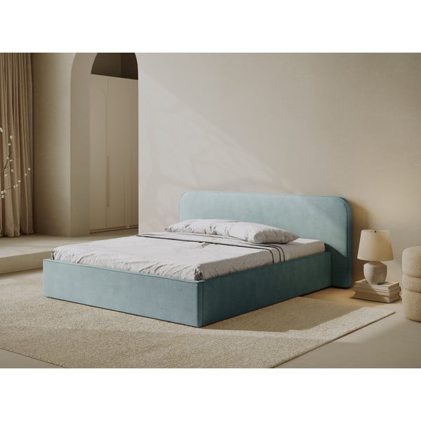 Mėtų spalvos dvigulė lova audiniu dengta su sandėliavimo vieta su lovos grotelėmis 140x200 cm Elizabeth – Micadoni -image-1