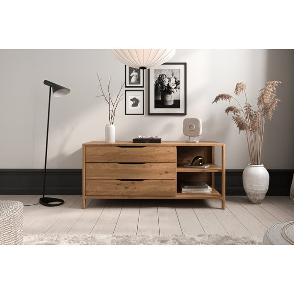 Iš ąžuolo masyvo žema šoninė spintelė natūralios spalvos 140x64 cm Twig – The Beds-image-1