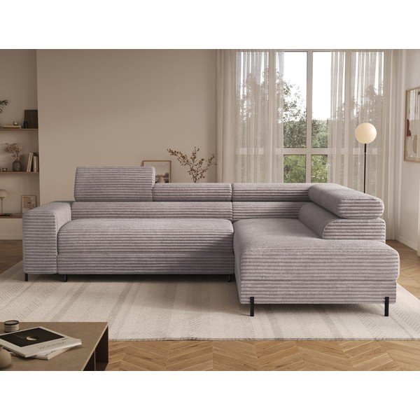 Pilkos spalvos kampinė sofa iš kordinio velveto (su dešiniuoju kampu/„L“ formos) Colesio – ELTAP-image-4