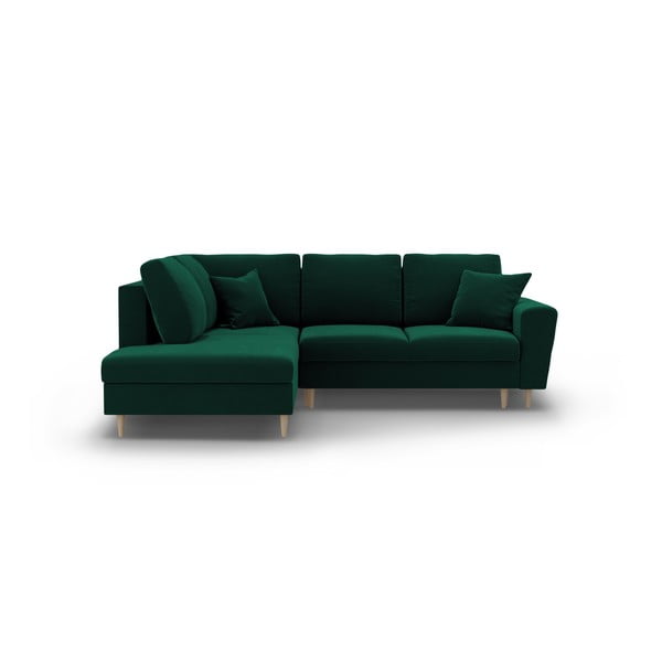 Žalios spalvos iš velveto sulankstoma/su sandėliavimo vieta kampinė sofa (su kairiuoju kampu/„L“ formos) Kyoto – Cosmopolitan Design