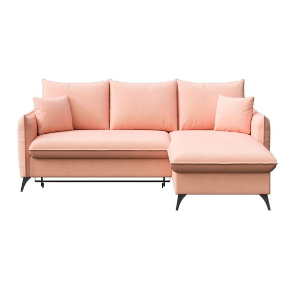 Rožinės spalvos iš velveto sulankstoma/su sandėliavimo vieta kampinė sofa (su dešiniuoju kampu/su gultu) Brim – Rodier