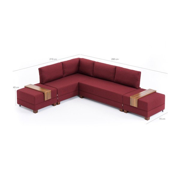 Bordo spalvos sofa-lova kairysis kampas 2 laikymo skydai "Balcab Home Diana-image-4